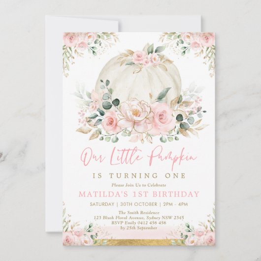 Little Pumpkin Blush Pink Floral Herfst Verjaardag Kaart (Voorkant)