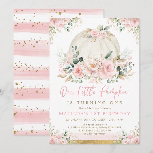 Little Pumpkin Blush Pink Floral Herfst Verjaardag Kaart (Voorkant / Achterkant)