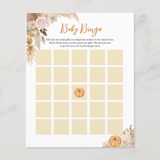 Little Pumpkin Boho Baby shower Bingo Kaart (Voorkant)