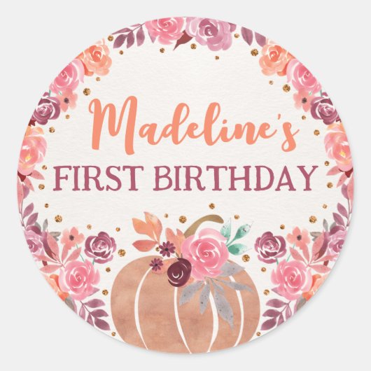 Little Pumpkin Boho Bloem 1ste Verjaardag Sticker (Voorkant)