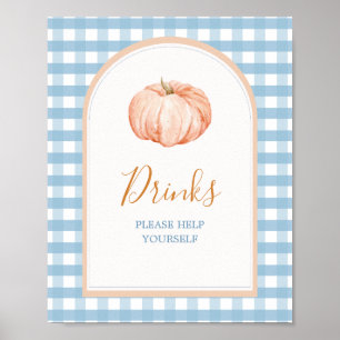 Little Pumpkin Boho Blue Gingham Drinken Sign Poster