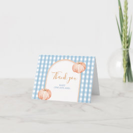 Little Pumpkin Boho Blue Gingham opgevouwen Bedankkaart