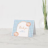 Little Pumpkin Boho Blue Gingham opgevouwen Bedankkaart (Voorkant)