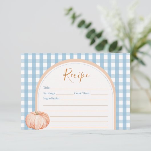Little Pumpkin Boho Blue Gingham Recept Kaart (Staand voorkant)
