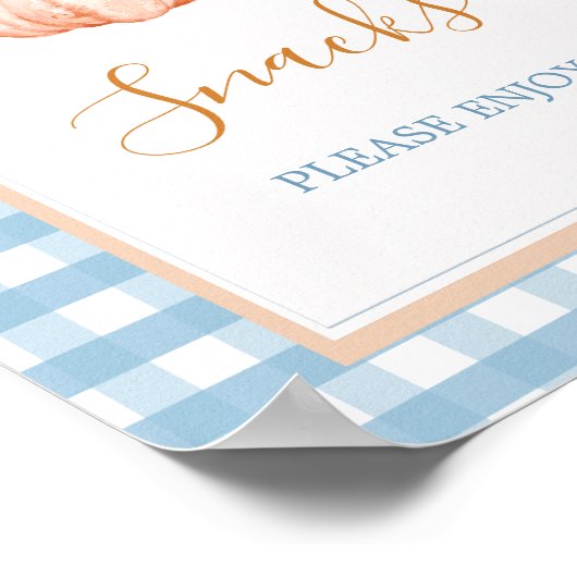 Little Pumpkin Boho Blue Gingham Snacks Sign Poster (Hoek)