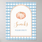 Little Pumpkin Boho Blue Gingham Snacks Sign Poster (Voorkant)