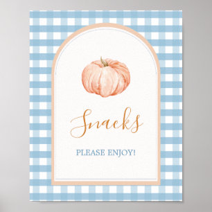 Little Pumpkin Boho Blue Gingham Snacks Sign Poster