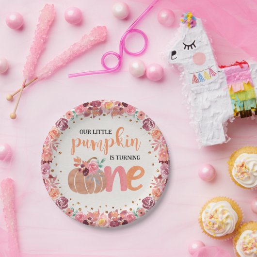 Little Pumpkin Boho Floral 1st Bday Papier Bord (Feest)