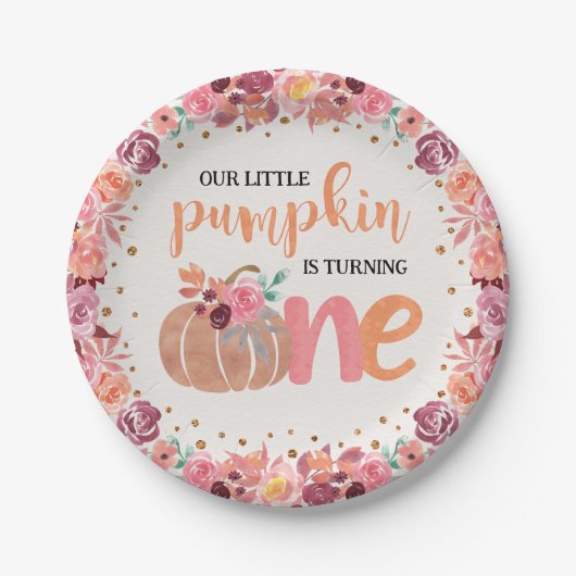 Little Pumpkin Boho Floral 1st Bday Papier Bord (Voorkant)
