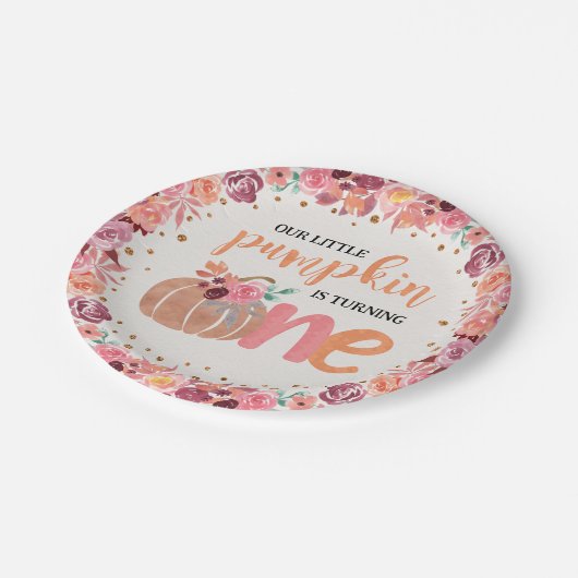 Little Pumpkin Boho Floral 1st Bday Papier Bord (Gekanteld)