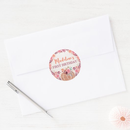 Little Pumpkin Boho Floral 1st Bday Sticker (Envelop)