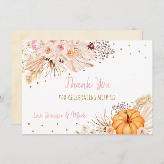 Little Pumpkin Boho Floral Bedankkaart (Voorkant / Achterkant)