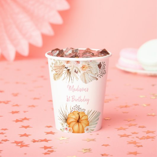Little Pumpkin Boho Floral Birthday Papieren Bekers (Insitu)