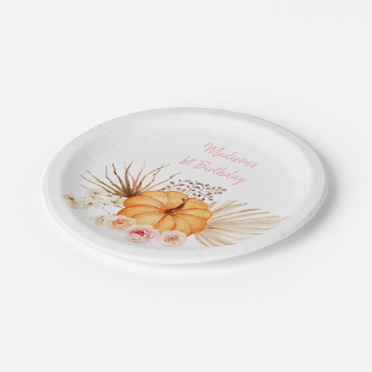 Little Pumpkin Boho Floral Birthday Papieren Bordje (Gekanteld)