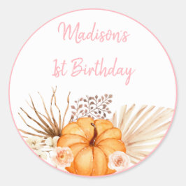 Little Pumpkin Boho Floral Birthday Ronde Sticker