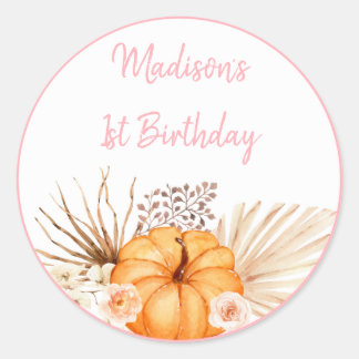 Little Pumpkin Boho Floral Birthday Ronde Sticker