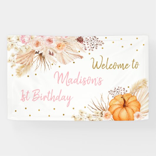 Little Pumpkin Boho Floral Birthday Spandoek (Horizontaal)