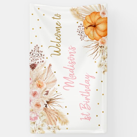 Little Pumpkin Boho Floral Birthday Spandoek (Verticaal)
