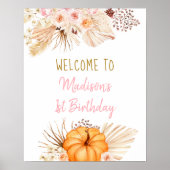 Little Pumpkin Boho Floral Birthday Welkom Poster (Voorkant)