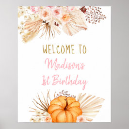 Little Pumpkin Boho Floral Birthday Welkom Poster