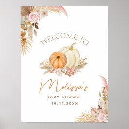 Little Pumpkin Boho Herfst Bloemen Welkomstbord Poster