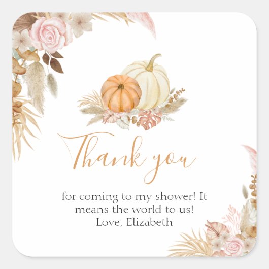 Little Pumpkin Boho Herfst Floral Bedankt Vierkante Sticker (Voorkant)