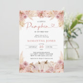 Little Pumpkin Boho Pink Pampas Grass Baby shower Kaart (Staand voorkant)