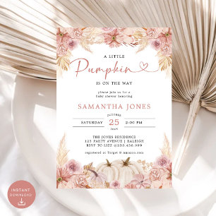 Little Pumpkin Boho Pink Pampas Grass Baby shower Kaart