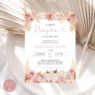 Little Pumpkin Boho Pink Pampas Grass Baby shower Kaart
