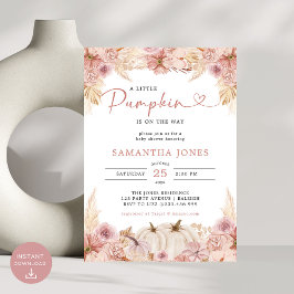 Little Pumpkin Boho Pink Pampas Grass Baby shower Kaart