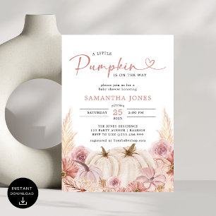 Little Pumpkin Boho Pink Pampas Grass Baby shower Kaart