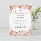 Little Pumpkin Boho Pink Pampas Grass Baby shower Kaart (Staand voorkant)
