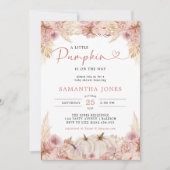 Little Pumpkin Boho Pink Pampas Grass Baby shower Kaart (Voorkant)