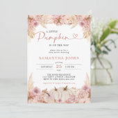 Little Pumpkin Boho Pink Pampas Grass Baby shower Kaart (Staand voorkant)