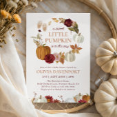 Little Pumpkin Bourgogne Floral Herfst Baby shower Kaart