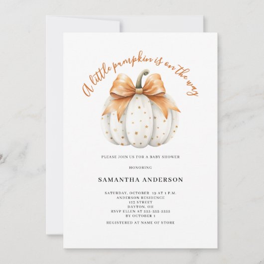 Little Pumpkin Bow Genderneutraal Baby shower Kaart (Voorkant)