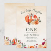 Little Pumpkin Bow Girls eerste verjaardag Kaart (Voorkant / Achterkant)