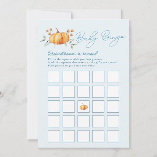 Little Pumpkin Boy Baby shower Bingo Kaart (Voorkant)
