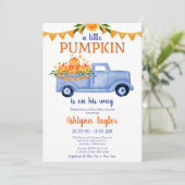 Little Pumpkin Boy Baby shower Uitnodiging (Staand voorkant)