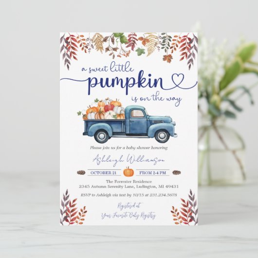 Little Pumpkin Boy Baby shower Uitnodiging (Staand voorkant)