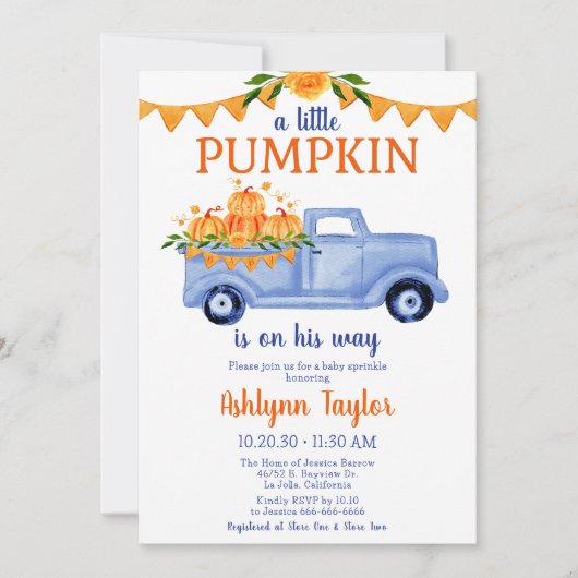 Little Pumpkin Boy Baby Sprinkle Invitation Kaart (Voorkant)