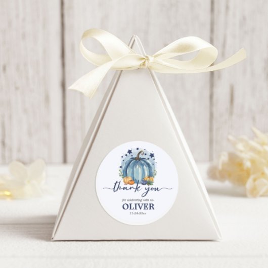 Little Pumpkin Boy Blue Baby shower Bedankt Ronde Sticker