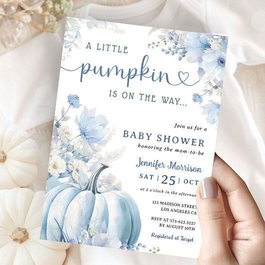 Little Pumpkin Boy Blue Herfst Baby shower Kaart