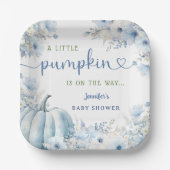 Little Pumpkin Boy Blue Herfst Baby shower Papieren Bordje (Voorkant)