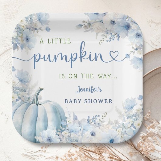 Little Pumpkin Boy Blue Herfst Baby shower Papieren Bordje