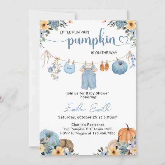 Little Pumpkin Boy Clothesline Baby shower Kaart (Voorkant)