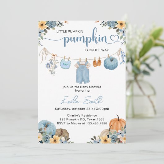Little Pumpkin Boy Clothesline Baby shower Kaart