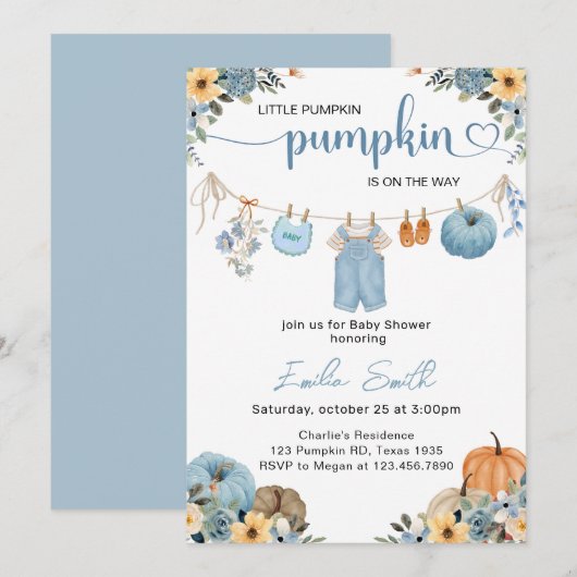 Little Pumpkin Boy Clothesline Baby shower Kaart (Voorkant / Achterkant)