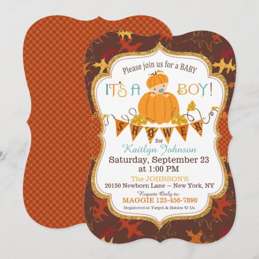Little Pumpkin Boy Fall verlaat Baby shower Kaart (Voorkant / Achterkant)