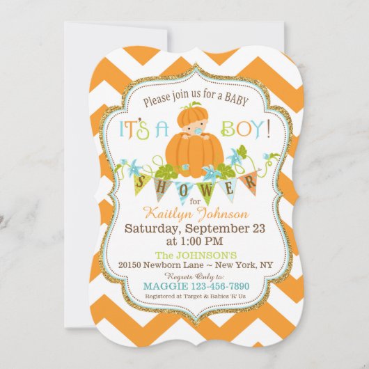 Little Pumpkin Boy Herfst Baby Shower Invitations Kaart (Voorkant)
